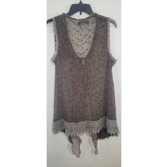 Vandana Sleeveless Kimono Womens Medium Gypsy Boho Lace Embellished Brown - Picture 4 of 7